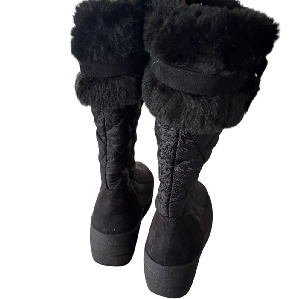 Canyon River Blues Womens Black Quilted Faux Fur Wedge Winter Boots Size 10M